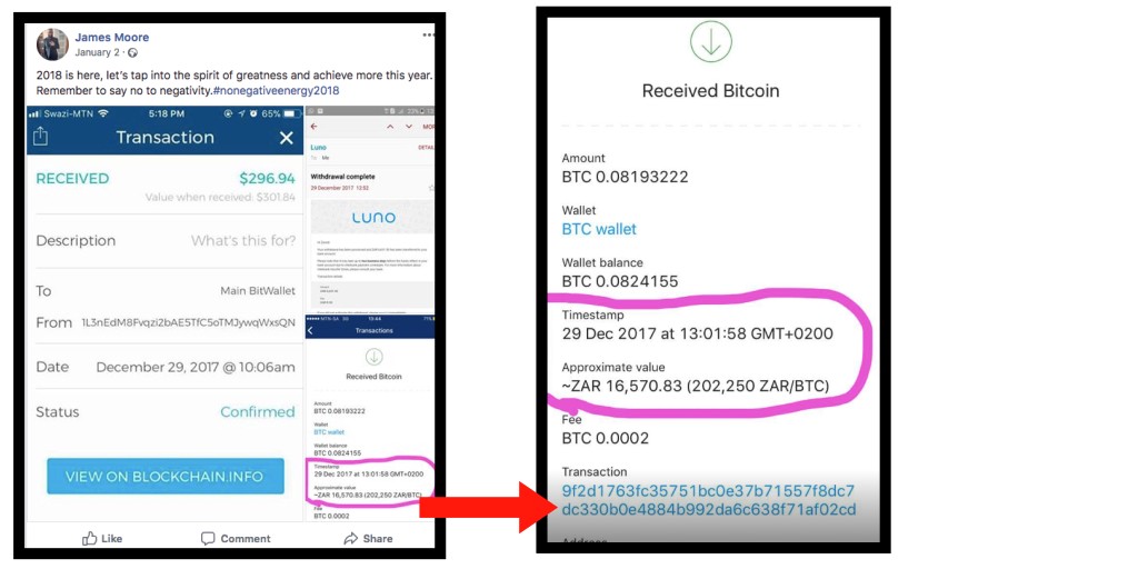 Screenshot showing A transaction number left in plain sight