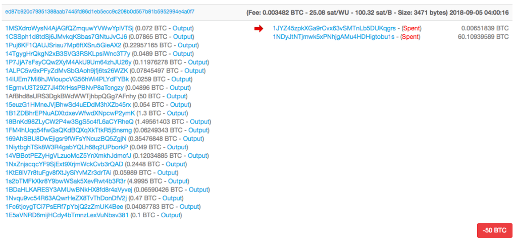 Screenshot showing Two of the wallet addresses paying out to Binance