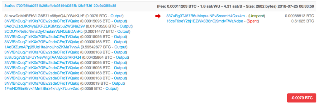 Screenshot showing Outgoing transactions involve many more addresses