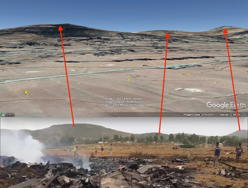 Map showing Google Earth close, PeakVisor almost exact