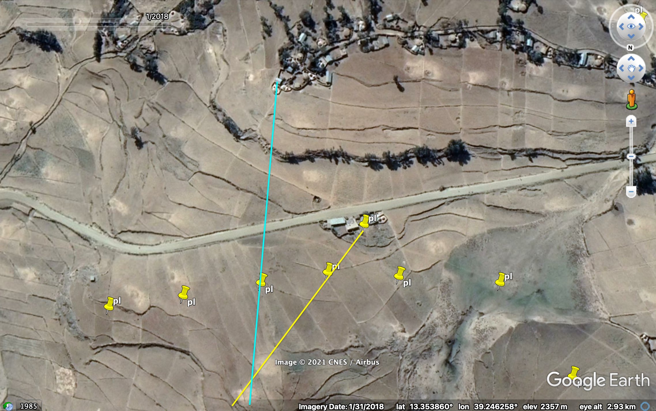 Image showing Backbearings give the camera position