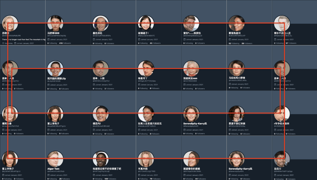 Network diagram showing Twitter accounts from a pro-China network using StyleGAN AI-generated profile pictures