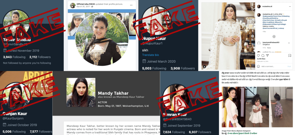 Screenshot showing Nupur and some of the other self-labelled "RealSikhs" fake accounts
