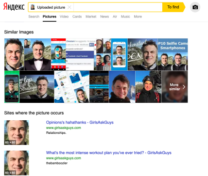 Screenshot showing Marco267 on Twitter, and the other places his image was used