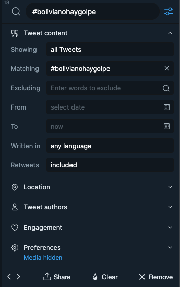 Screenshot showing A search column, and the content settings that refine it