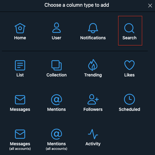 Screenshot showing A search column, and the content settings that refine it