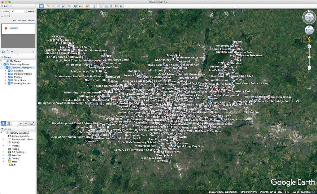 Image showing London without and with the Tubewalk KML