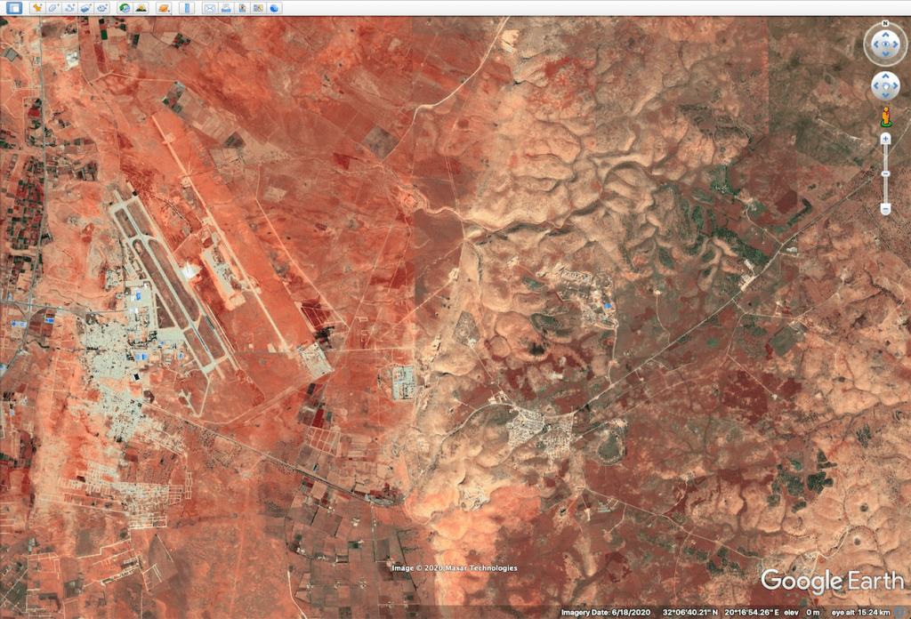 Image showing East of Benghazi. Wikimapia identifies bunkers, hangars and air defence sites
