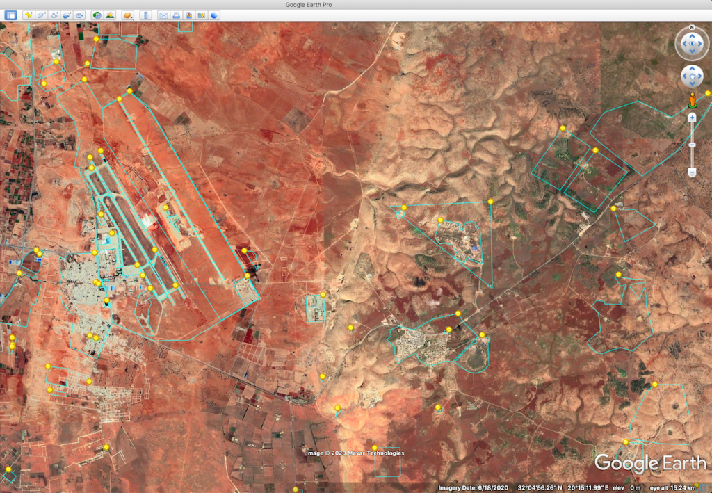 Image showing East of Benghazi. Wikimapia identifies bunkers, hangars and air defence sites