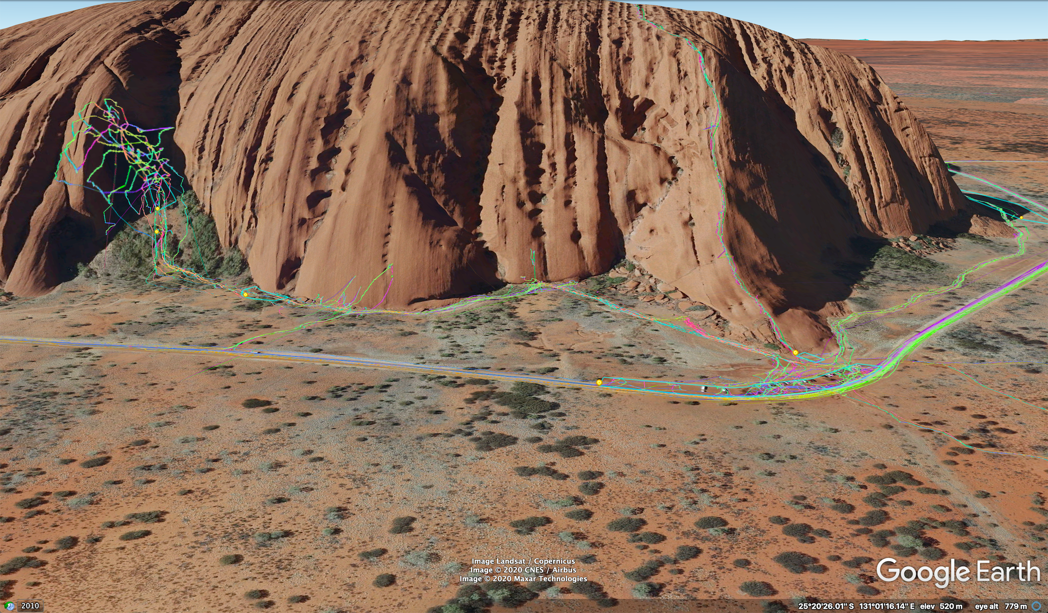 Google Earth Pro with external KML datasets layered over the map