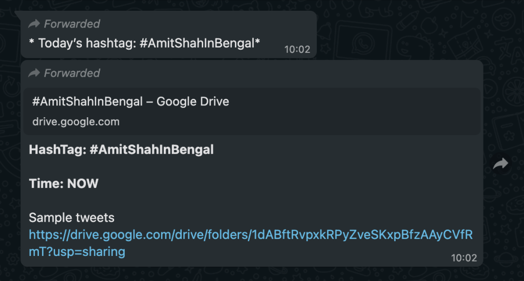 Screenshot showing Distribution by tweet, and by forwarded WhatsApp message