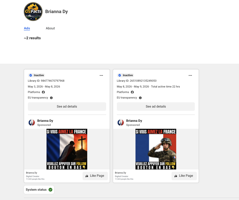 Image showing OzFacts, disclosed through advertising rather than the manager field (2 of 3)